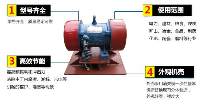 lzf倉壁振動器：1，型號齊全：型號齊全，質(zhì)量穩(wěn)定可靠。2，適用范圍：電力，建材，糧食，煤炭，礦山，冶金，食品，制藥，化肥，陶瓷，磨料等行業(yè)。3，高效：靠高頻振動和沖擊力消除由于內(nèi)摩擦，潮解，帶電等引起的塔供，堵塞等現(xiàn)象。4，外觀機殼：外殼采用消失模一次性整體鑄造替換原有分體制造，外觀好看，強度大。